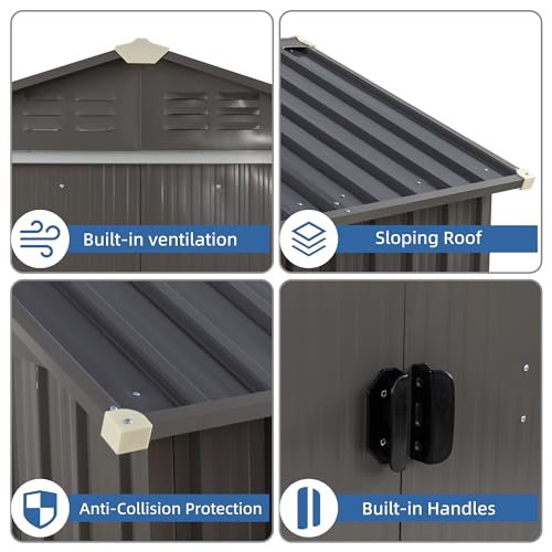 JY QAQA 5x3 FT Metal Outdoor Garden Storage Shed (Gray / 5 x 3 x 6 FT)
