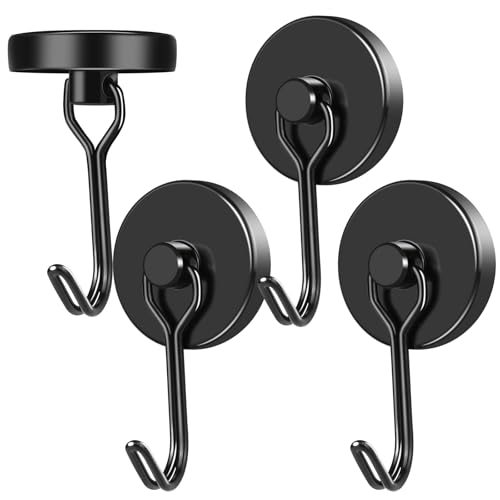 Black Magnetic Hooks Heavy Duty 80LB+ Swivel Strong Magnet Hook (Black / 0.98in)