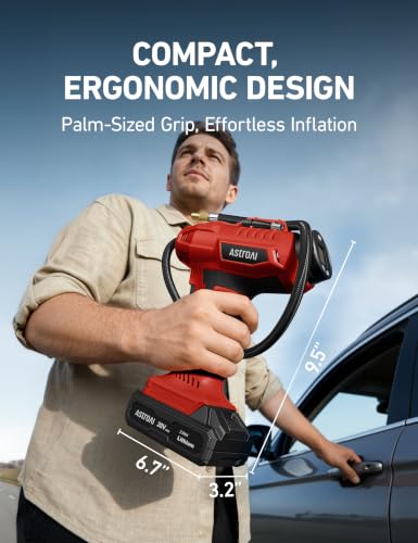 Cordless Tire Inflator Portable Air Compressor 160PSI 12VDC Battery (Red)