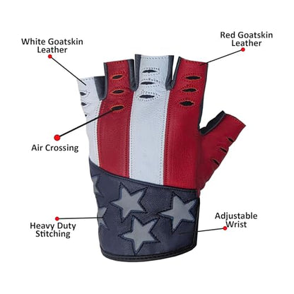 Hugger American Flag Fingerless Leather Gloves for Men (American Flag / Medium)