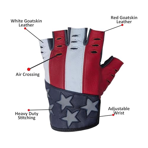 Hugger American Flag Fingerless Leather Gloves for Men (American Flag / Small)