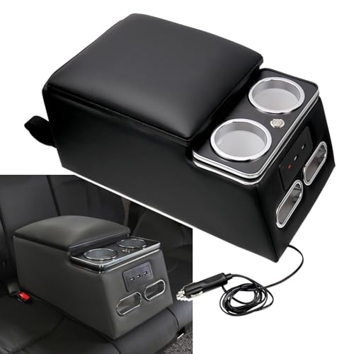 Center Console Organizer with LED Light and Cup Holders (Black)