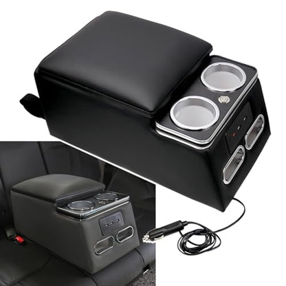 Center Console Organizer with LED Light and Cup Holders (Black)