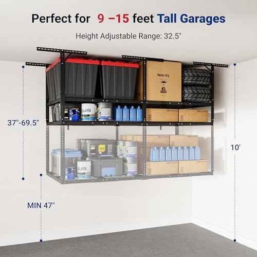4x8 2 Tier Overhead Ceiling Garage Storage Rack (Black / 2-Tier 4x8 ft)