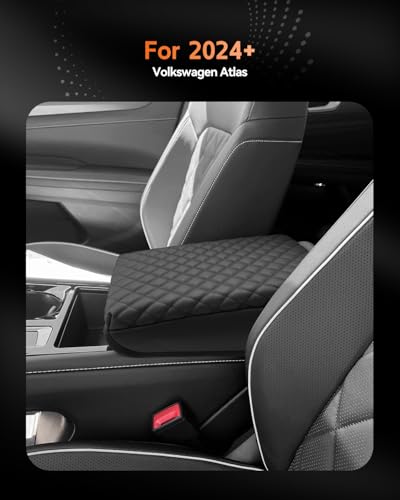 for Volkswagen Atlas 2024 2025 2026 Center Console Cover Armrest Box Cover for VW Atlas (Atlas-Thickened Black Leather Square)