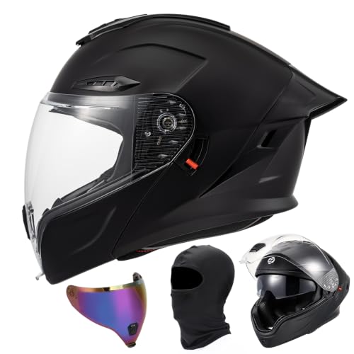 Modular Motorcycle Helmet DOT Certified Full Face Helmet Flip up Street Motorcycle Helmets for Unisex Adult Matte Black Full Face Motorcycle Helmet (Flat Black / X-Large)
