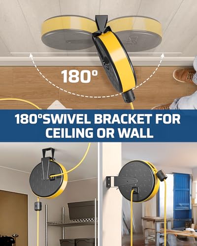 Retractable Extension Cord Reel (Black 6 Outlets+twist Lock)