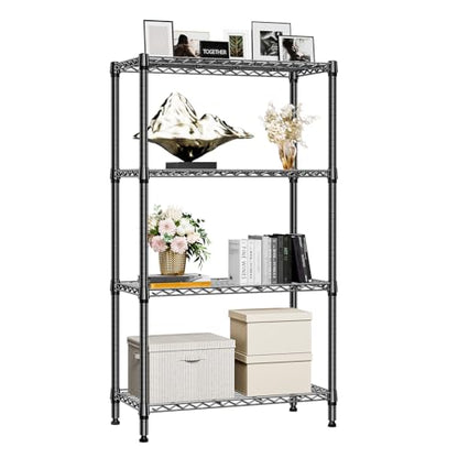 1000 lbs 4 Tier Shelf Metal Storage Shelves Shelving Wire Rack Heavy Duty Closet Organizers for Garage Kitchen Bathroom Laundry Black 15.7" D x 33.5" W x 59.5" H (4 tier, 15.7" D x 33.5" W x 59.5" H / Black)