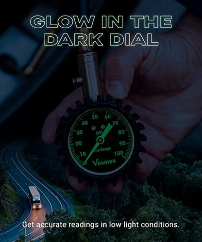 Tire Pressure Gauge for Cars (0-100 PSI / Black Tire Gauge w/ Tube)