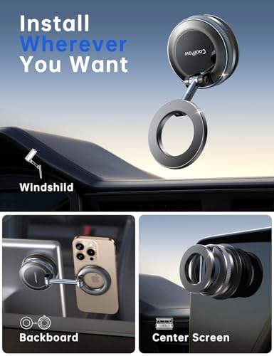 Newest Vacuum Magnetic Phone Holder for Car Phone Holder Mount【Movable Vacuum Suction】 Magsafe Car Mount Cell Phone Holders for Your Car Accessories for Women Men for iPhone 17 16 (Black)