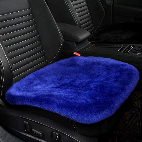 Genuine Sheepskin Car Seat Cushion Seat Covers for Cars Trucks SUV Comfort Seat Protector Pad for Car Driver Seat Car Accessories for Women Office Chair Car Decor (Blue / Front Seat Cushion-1 Pc)
