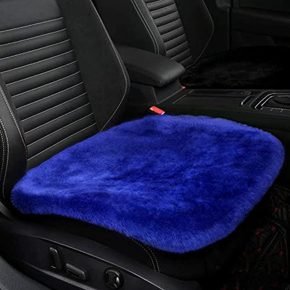 Genuine Sheepskin Car Seat Cushion Seat Covers for Cars Trucks SUV Comfort Seat Protector Pad for Car Driver Seat Car Accessories for Women Office Chair Car Decor (Blue / Front Seat Cushion-1 Pc)