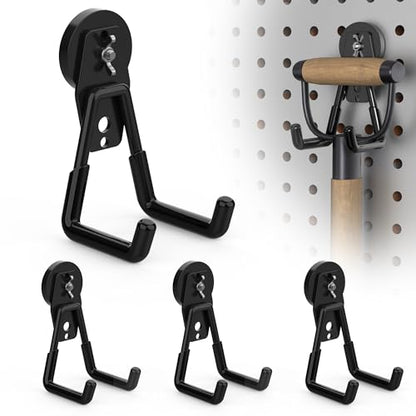 4 Pack Large Magnetic Hooks Heavy Duty Extra Strong Magnetic Garage Hooks Big NdFeB Industrial Magnet Hooks Magnetic Utility Storage Holder Organization with Anti (1.6in Magnet-4 Pack-Black)