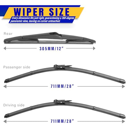 3 Wipers Fits Ford Focus 2012 (28"/28"/12")
