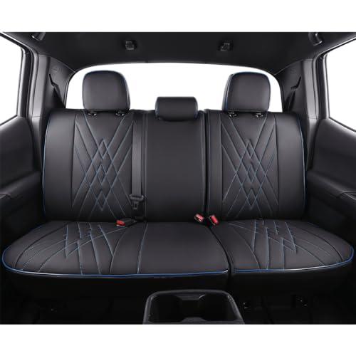 Custom Fit Tacoma Rear Car Seat Covers for Toyota Tacoma 2016 2017 2018 2019 2020 2021 2022 2023 Access Cab (Leather (Black with Blue Trim) / 2016-2023 Access Cab,2DR-Only 2nd Row)