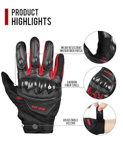 Motorcycle Gloves Touch Screen for Men Women Padding Hard Knuckle Cycling Motorbike ATV Hiking Riding Climbing Glove (XX-Large / Carbon-Red)
