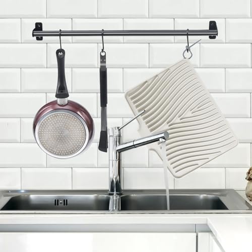 Silicone Dish Drying Mat for Kitchen Counter (Beige-2pcs / 16" x 12")