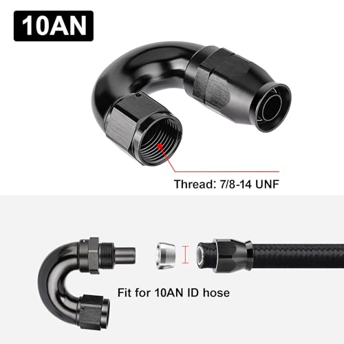 10AN 180 Degree PTFE One Piece Full Flow End Hose Fitting Aluminum Black (10AN / 180 Degree)