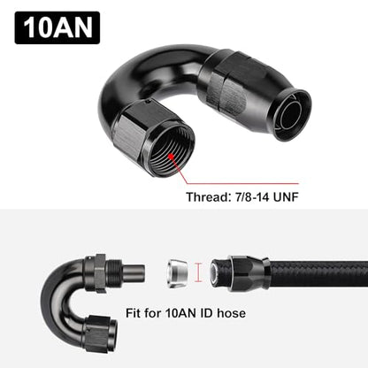 10AN 180 Degree PTFE One Piece Full Flow End Hose Fitting Aluminum Black (10AN / 180 Degree)