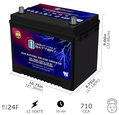 MM G24F Start and Stop Car BCI Group Size 24F 12V 70Ah (Group 24F)