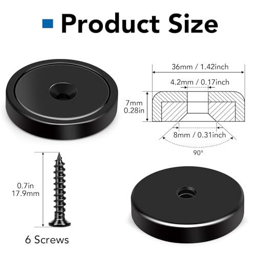 Strong Magnets Heavy Duty Screw On Neodymium 150LBS Magnet 10 Pack (Black / 1.42in)