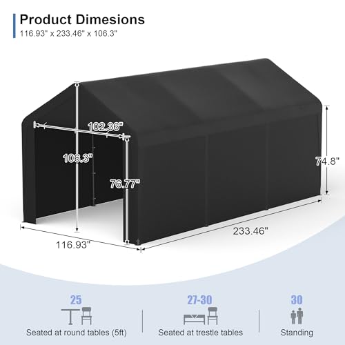 Carport 10x20 Heavy Duty Portable Garage w (Black)