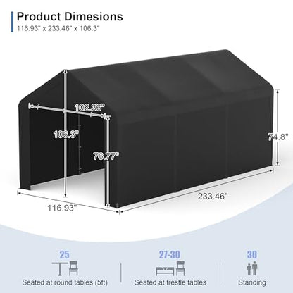 Carport 10x20 Heavy Duty Portable Garage w (Black)