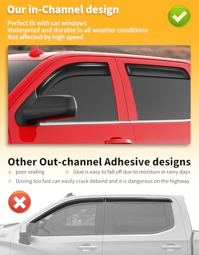 Window Visors Rain Guards for Chevy Silverado (Fit for 2014-2019 Silverado/GMC Sierra Crew Cab)