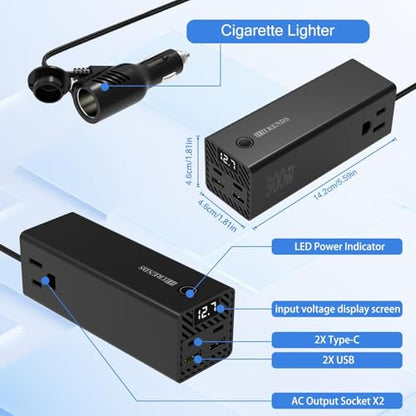 300W Car Power Inverter Dual DC 12V to 110V AC Car Power inverters with PD 36W USB (300W)