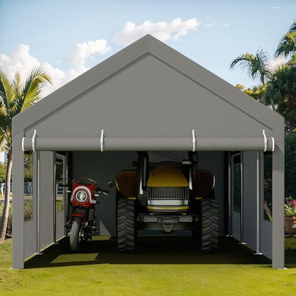 JY QAQA 10x20 FT Heavy Duty Carport with Removable Side Walls and Doors (Gray / 10x20 FT)