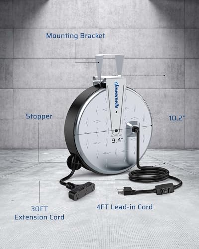 Retractable Extension Cord Reel (Silver/Black+logo)