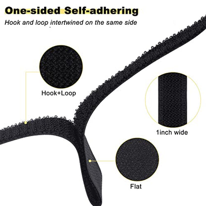 1"x16ft Hook and Loop Straps with 25 Metal Buckles (1in x 16ft Black)