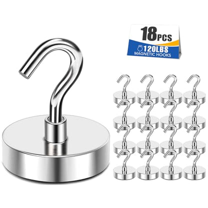 Magnetic Hooks 120lbs Strong Magnets Hook 18 Pack (Silver / 18pack-120lb)