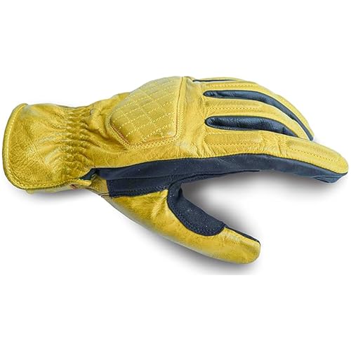 Leather Motorcycle Gloves for Men with Soft Polyester Lining Bike Riding Gloves with Grip Patches on Palm and Accordion Panels on Fingers and Cuff (Medium / Diamond Yellow/Black)