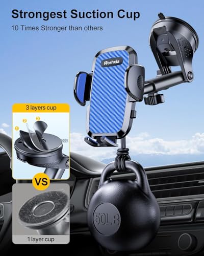 Blue 3-in-1 Phone Mount for Car [2025 Most Stable and Flexible Suction Cup] Vent Dashboard Windshield Cell Phone Holder Car Fit for iPhone, Samsung, All Phone (Blue)