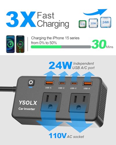 300W Portable Charger Car Power Inverters for Vehicle (300W / Black)