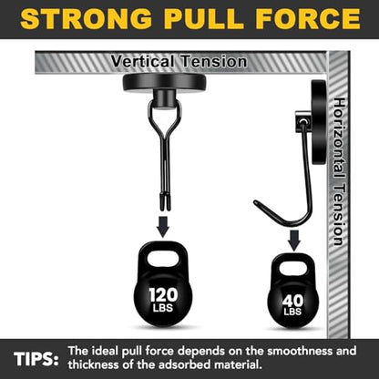 Black Magnetic Hooks Heavy Duty 120LB Swivel Strong Magnet Hook (Black / 1.26in)