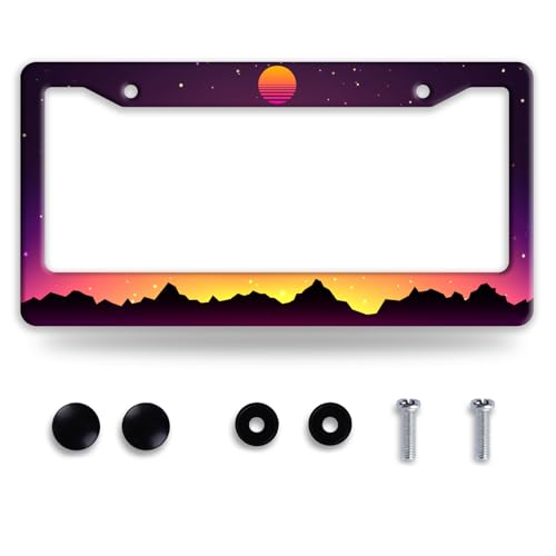 Mountains Sunset Stainless Steel License Plate Frame for US Cars Decor (Mountain Sunset)