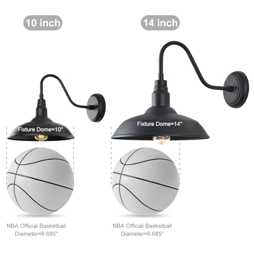 14in Outdoor Gooseneck Light Fixture for Porch (Matte Black / 14" Dome)