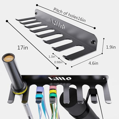 Gym Storage Rack With 8 Hooks Multi Purpose Resistance Band Rack Wall Mount Barbell Rack for Exercise Bands (3mm Black 7 Hooks)