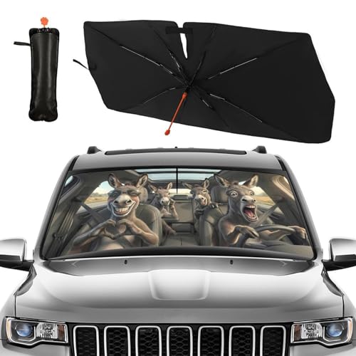 Funny Donkey Print Car Sunshade Umbrella Funny Donkey Windshield Sun Shade for Car Retractable Umbrella Sunshades for Front Window Sun Shades Cover Visor Portector Block UV Rays (One Size / Style24)