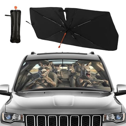 Funny Donkey Print Car Sunshade Umbrella Funny Donkey Windshield Sun Shade for Car Retractable Umbrella Sunshades for Front Window Sun Shades Cover Visor Portector Block UV Rays (One Size / Style24)