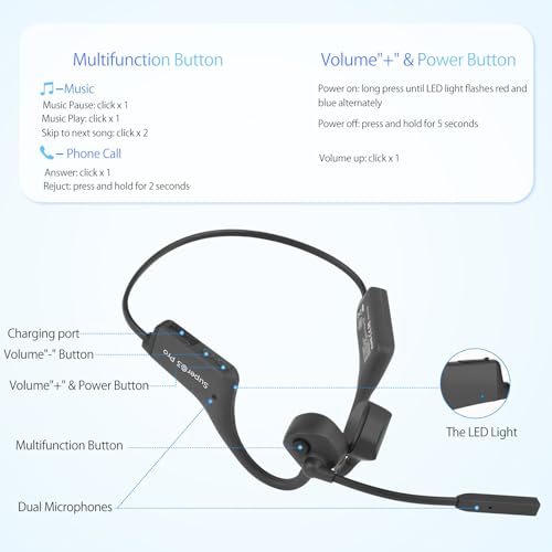 Bluetooth Headphones with Mic Open Ear Headphones Bluetooth 5.2 Headset with Dual CVC8.0 and ENC Noise (Black Q3pro)