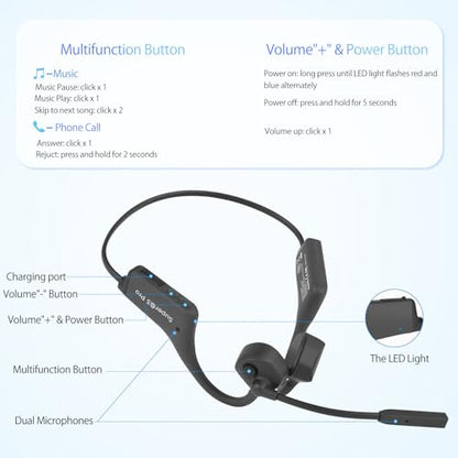 Bluetooth Headphones with Mic Open Ear Headphones Bluetooth 5.2 Headset with Dual CVC8.0 and ENC Noise (Black Q3pro)