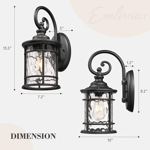 Farmhouse Outdoor Light Fixture (Black - Water Ripple Glass / 15.5 Inch)