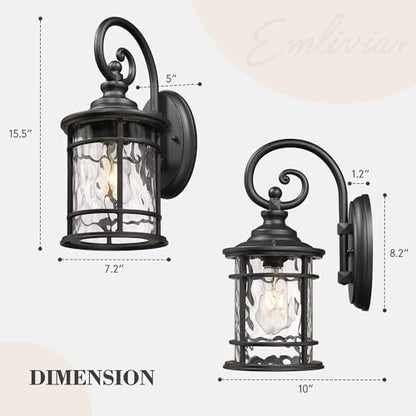 Farmhouse Outdoor Light Fixture (Black - Water Ripple Glass / 15.5 Inch)