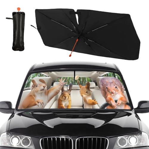 Funny Squirrel Car Windshield Sun Shade Umbrella Automotive Windshield Sunshade Foldable Front Car Accessories Interior Decor to Keep Vehicle Cool for Most Vehicles 57'' X 30'' (57'' X 30'' / style-AB15)