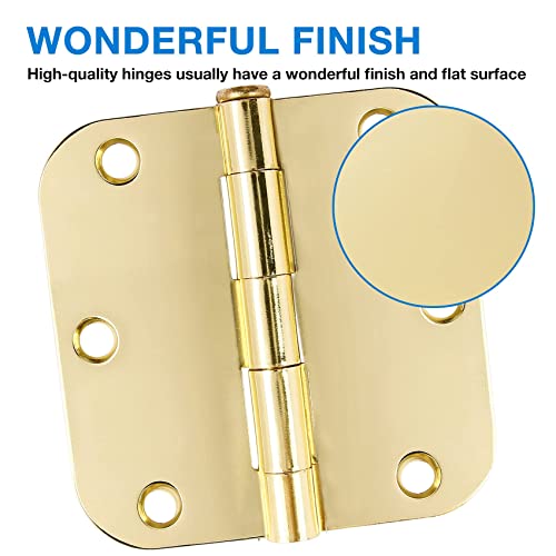 Rounded Door Hinges 3.5" X 3 1 (Polished Brass-Rounded / 6 Pack-no squeak)