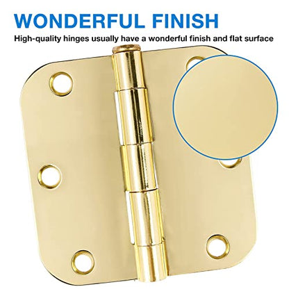 Rounded Door Hinges 3.5" X 3 1 (Polished Brass-Rounded / 6 Pack-no squeak)