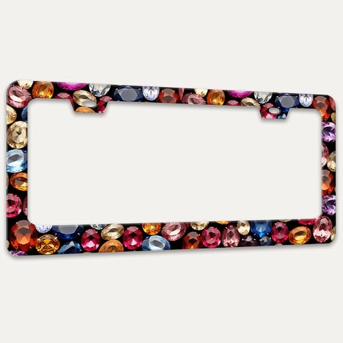 Beautiful Gemstone Pattern License Plate Frame Stainless Steel 6x12 Inch (Beautiful Gemstone Pattern)